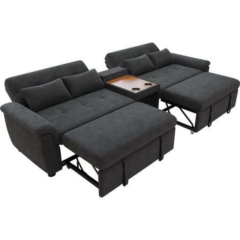 Divano letto a U estraibile in tessuto Chenille grigio scuro 284×138×89 cm MODENUIT (1/5)