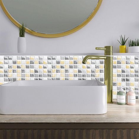 Lot de 5 stickers mosaïque 3D à faire soi-même, imperméables et auto-adhésifs en PVC, pour la décoration de votre cuisine ou maison. (1/5)