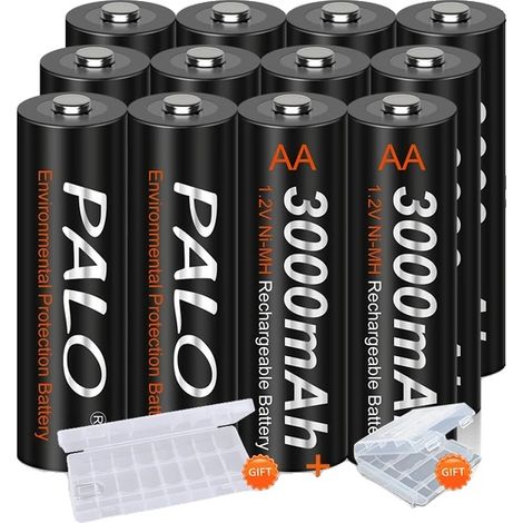 Piles AA Rechargeables, Capacité de 3000mAh, Performance Durable, 1.2V-c, 12Pcs AA (1/2)