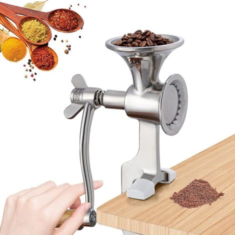 Macinino manuale in acciaio inox 304, macinino portatile per frutta secca e spezie, con finezza regolabile.