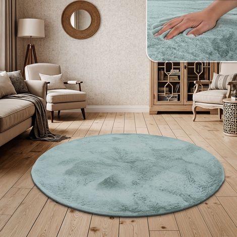 Paco Home Hochflor Teppich Wohnzimmer Kunstfell Super Soft Einfarbig in Versch. Größen und Farben Türkis, 200 cm Rund