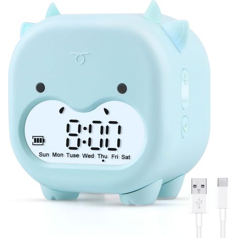 Réveil enfant, veilleuse LED numérique, motif vaches (1/5)