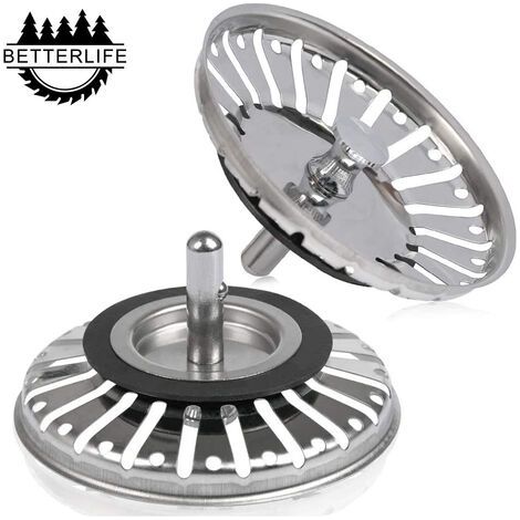 Lot de 2 crépines/bouchons d'évier, diamètre 84 mm, avec embout sphérique, en acier inoxydable, pour cuisine/salle de bain.