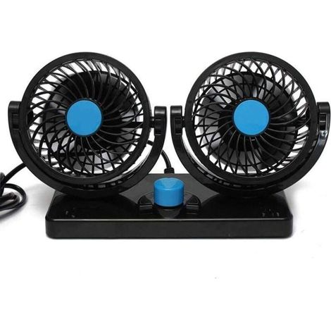 Dual-head fan - 360° rotation - Adjustable - For car - Quiet - 2 speeds - 12V - For dashboard - Electric - For air conditioning and summer air circulation (1/4)