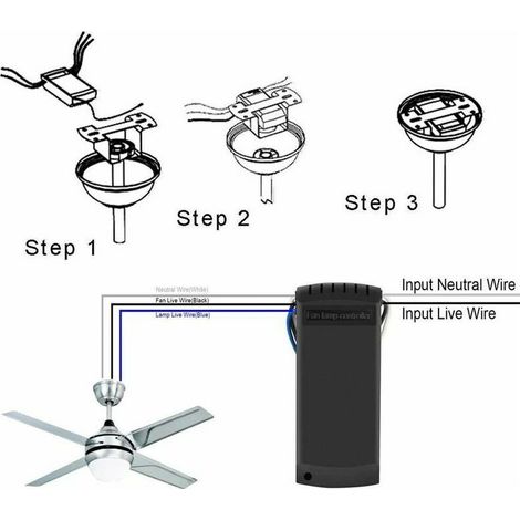 VURAHOME - Telecommande pour ventilateur de plafond,radio-pilotée telecommande,contrôleur de ventilateur, 3 vitesses, 4 minuteries(1 ensemble)
