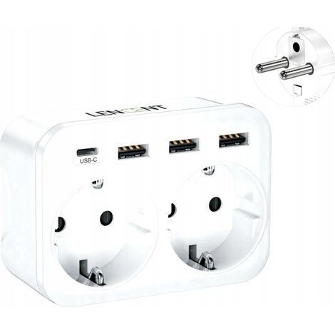 Multiprise blanche lumineuse à 6 entrées (dont 4 chargeurs USB). (1/5)