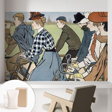 Carta Da Parati Non Tessuto - Decorazione Da Muro - Traspirante - Con Motivo - Per Camera Da Letto Cucina ciclisti d'epoca 104x70 cm (1/5)