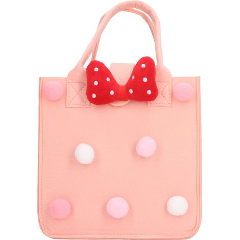 Pochette cadeau en feutre réutilisable avec nœud pompon décoratif, pliable, idéale pour shopping et anniversaire enfant, rose (1/5)