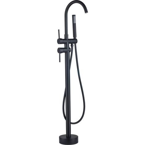 Robinet de Baignoire avec Douchette pour Salle de Bain Laiton Baignoire Robinet Mitigeur au Sol Autoportant Melangeur Baignoire Îlot Sur Pied avec Poignée Noir (1/5)