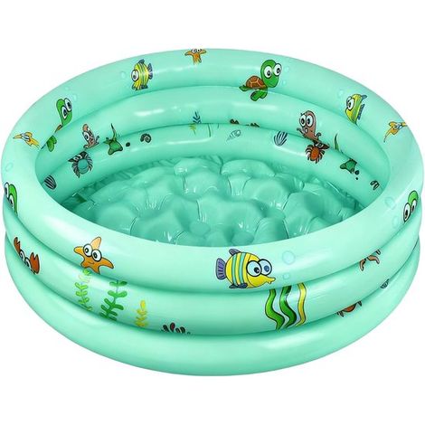 Piscina gonfiabile per bambini, rotonda, 100 cm, con 3 camere d'aria, fondo antiscivolo con borchie e tappo di scarico, colore verde. (1/5)