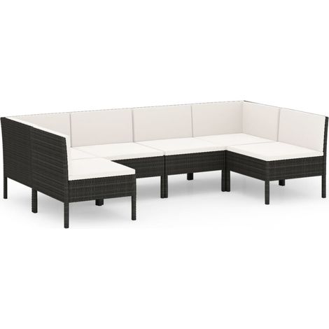 Set mobili da giardino 6 pz con cuscini in poly rattan nero 020016920