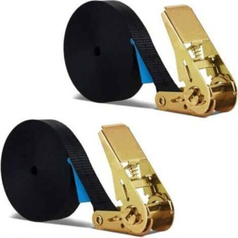 2 Pièces 12m Sangle d'Arrimage, Sangle à Cliquet avec Boucle de Serrage, 1000KG Sangle de Fixation,Largeur de Sangle 25 mm,Sangle à cliquet avec cliquet pour Fixation Voiture,Moto, Noir (1/5)
