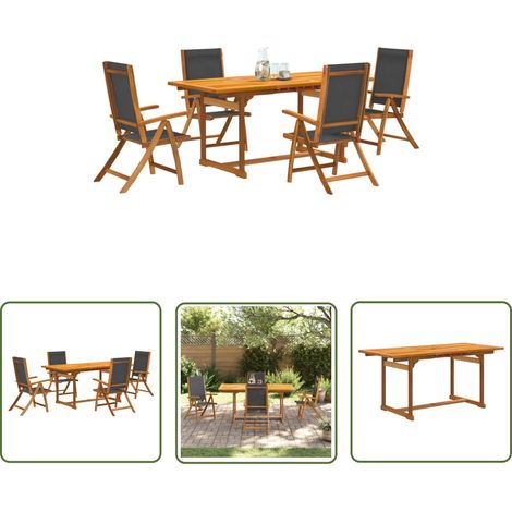 The Living Store 5-tlg. Garten-Essgruppe Massivholz Akazie und Textilene - Gartenmöbel - Essgruppe - Holztisch - Akazienholz - Gartenstuhl (1/5)