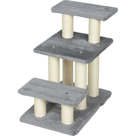 Escalier pour animaux domestiques réglable 3 marches échelle pour chat chien griffoirs en sisal balle 52x34,5x54cm gris (1/5)