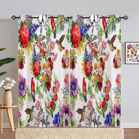 Rideau Occultant Aquarelle Feuille Fleur Oiseaux Tenture Opaque à Oeillets Draperies Intérieurs Rideau Thermique Isolant pour Maison Chambre Salon Fenetre 2 Pièces L 117 x H 183 cm - 117L X 183H cm (2 (1/5)