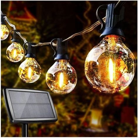 Memkey – Guirlande lumineuse solaire avec 10+1 ampoules LED G40, étanche IP44 – 4 modes d'éclairage – Longueur : 5,5 m pour la décoration intérieure et extérieure (1/5)