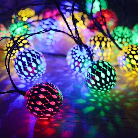 Guirlande Lumineuse Solaire,12 m 100LED 8 modes, guirlandes lumineuses Globe Fairy, lumières décoratives marocaines, pour arbre, patio, cour, mariage, fête, intérieur (Multicolore)
