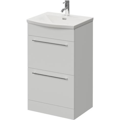 Napoli 390 Gloss Grey Pearl 500mm 2 Drawer Vanity Unit with Arc Basin - 500mm - Chrome 320mm Handle