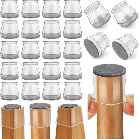 Lot de 24 protège-pieds de chaises en feutre de silicone, compatibles avec les parquets (transparent à moyen). (1/4)