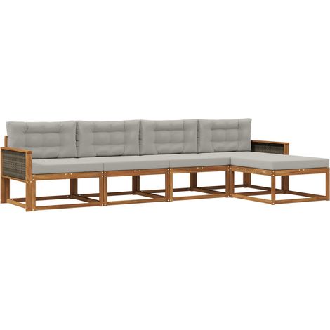 Outdoor Sofa Set with Cushion 5 pcs Natural and Light grey vidaXL (1/5)