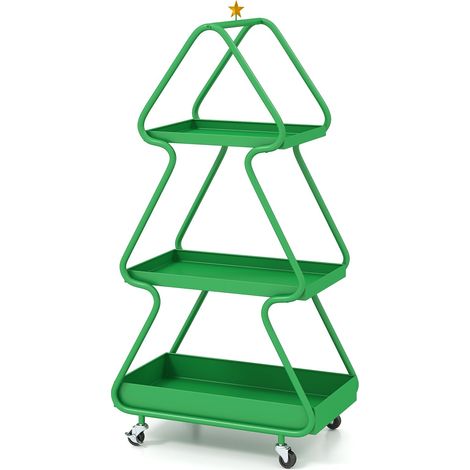 Carrito con ruedas para árbol de Navidad: almacenamiento metálico de 3 niveles (1/5)