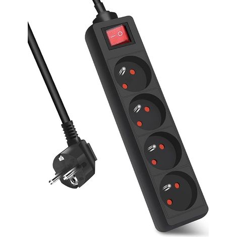 Power Strip Switch 4 Sockets Child Safety Power Extension Metre Black