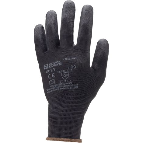 Lot de 10 paires de gants de manutention en polyester noir – Paume enduite PU noir – Taille 9 – Norme EPI 2 – Eurotechnique