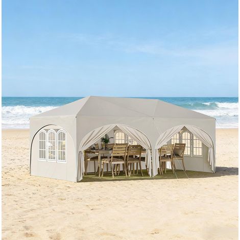 Gazebo pieghevole da giardino 3x6 m beige, 6 pareti, altezza regolabile, impermeabile, anti-UV (1/5)