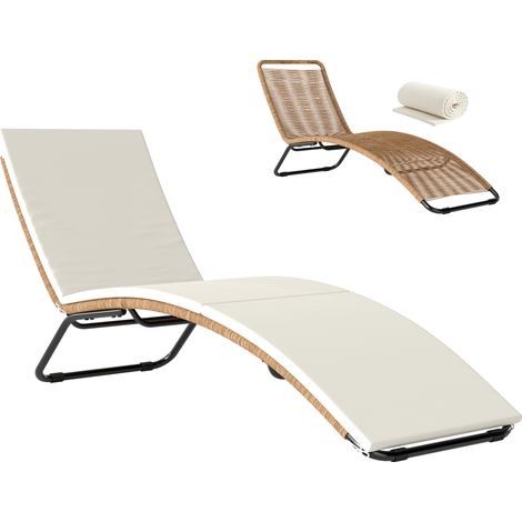 Bain de soleil en résine tressée - transat de jardin - Outsunny - design en S, structure robuste acier avec coussin - crème (1/5)