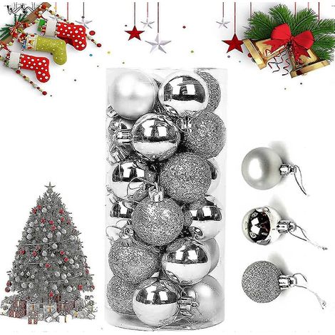 Boules de Noël, 24 pièces, décorations de Noël, boules décoratives à paillettes, pour la décoration de Noël (1/5)