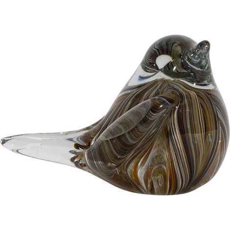 Presse papier verre moineau Serin marron 7x9x12cm (1/3)