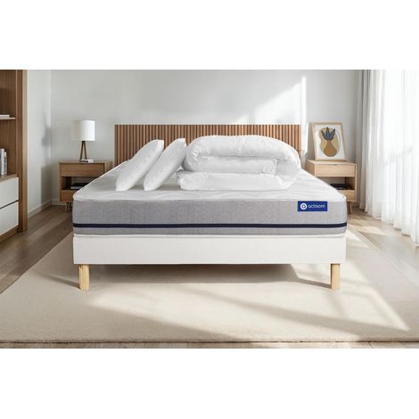 Pacchetto letto completo - Materasso 140x190cm + Box spring con doghe (kit) + 2 cuscini + Piumino - Actilatex Soft (1/5)