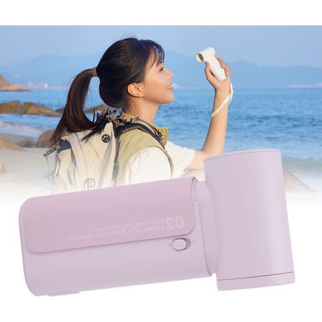 Tragbarer Handventilator, leistungsstarker Reiseventilator (4000 mAh), leises und kompaktes Design mit Trageschlaufe, ideal für Camping und Strand – Farbe: Lila (1/5)