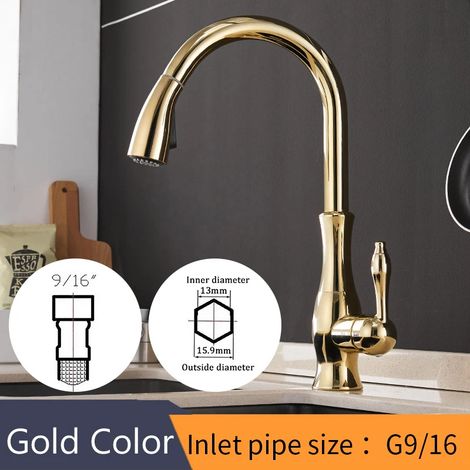 (Gold-G9-16) Robinet de cuisine argenté à poignée unique extractible, mitigeur pivotant à 360°, 866011 (1/5)