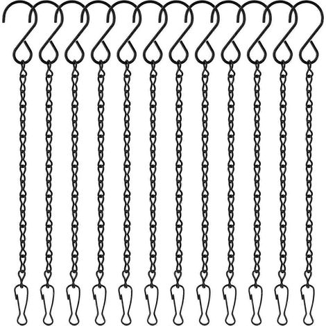 Lot de 12 chaînes de suspension noires, chaînes pour paniers suspendus, chaînes métalliques pour plantes de jardin avec crochets et clips (1/5)