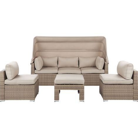 Lounge Set mit Tisch 5-Sitzer COCCOLIA modular Polyrattan Beige