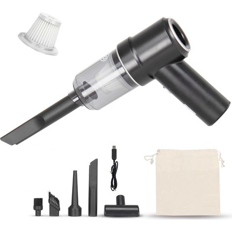 alca® Akku Handstaubsauger I kabelloser Autostaubsauger 50W 7,4V I 4500Pa Saugkraft I USB C I inkl. Düsen Blasfunktion und Beutel I Schwarz