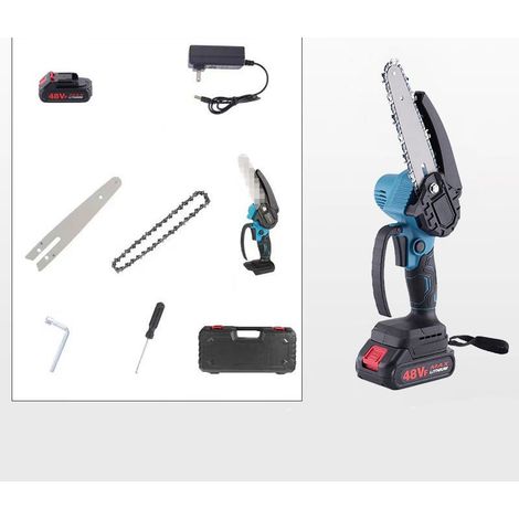Mini scie à chaîne avec batterie 1500 Mah, 6 pouces, scie à chaîne électrique avec moteur puissant 21V 800W, jardin, coupe de bois en ciseaux (1/5)