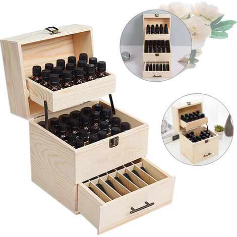 Contenitore per oli essenziali, in legno di pino, con 59 scomparti, design a tre livelli, dimensioni compatte, ecologico. (1/5)
