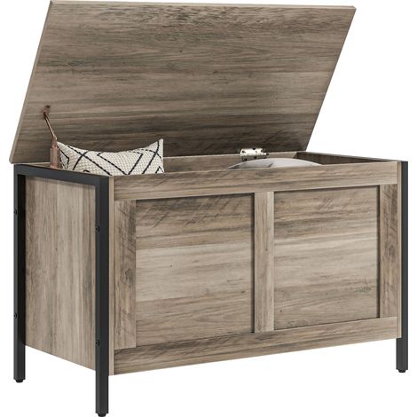 Coffre gris 80x40x50 cm, 95 L, banc de rangement avec charnière de sécurité, pour chambre et entrée, design pratique et sobre