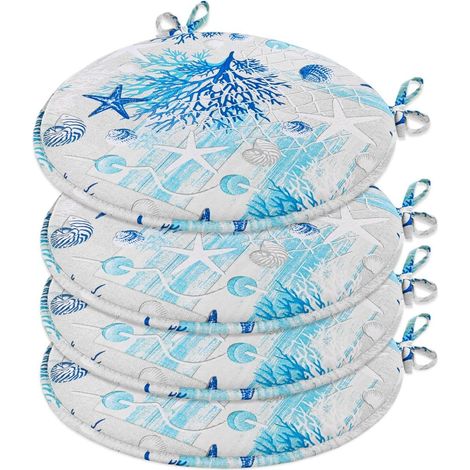 Set 4 Cuscini Sedia Rotondi Cotone Con Lacci Lavabili Morbidi Coprisedia Tondi Corallo Azzurro
