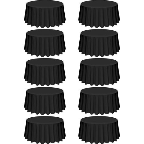 Lot de 10 Nappe Ronde Noire 305cm Polyester, Anti-taches et Anti-froissage