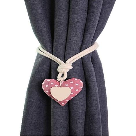 Lot de 2 embrasses de rideaux avec boucle magnétique pour chambre d\'enfant, en pur coton, longueur 55 cm, cœur rose