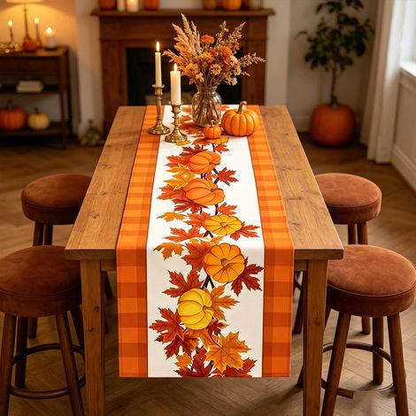 Automatisierter Chemin de Table, 183x33 cm Dekoration von Table d'Automne, Citrouille und Feuille d'Erable Chemin de Table für Thanksgiving und Halloween (1/5)