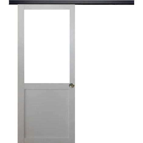 Porta scorrevole da officina bianca H204 x L83 senza montante + binario in alluminio nero e 2 gusci (1/5)