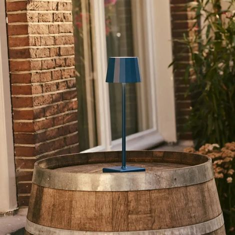 Lampe de Table Rechargeable Sans Fil Métal Bleu Delft Tactile IP54 Hauteur 38 cm - PANGIVO (1/5)