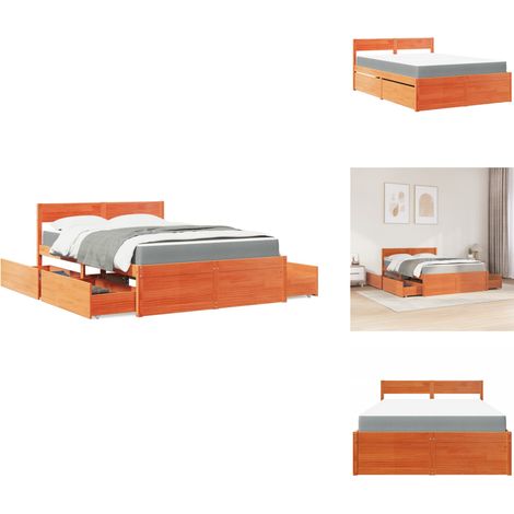 Lit avec tiroirs/matelas cire marron 120x200 cm bois massif pin - Lit Double - Lit Coffre - Lit Avec Rangements - Lit Bois Massif - Lit Design (1/5)