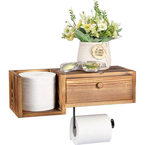 Toilettenpapierhalter aus Holz – Rustikaler, wandmontierter Toilettenpapierhalter – Vintage-Toilettenpapierhalter mit Ablage fürs Badezimmer