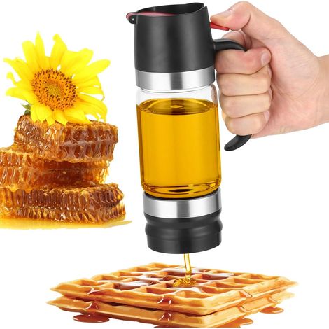 Distributeur de miel en verre anti-goutte avec poignée, distributeur de miel, distributeur de miel en verre anti-goutte avec support, distributeur de sirop pour café ou thé, idéal pour le miel (1/5)