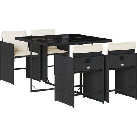 vidaXL Set da Pranzo da Giardino 5 pz Nero con Cuscini in Polyrattan
